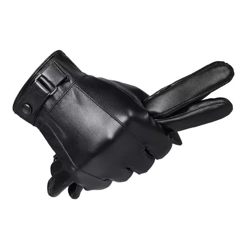 Men's Casual PU Leather Winter Cycling Plus Velvet Thickened Outdoor Windproof