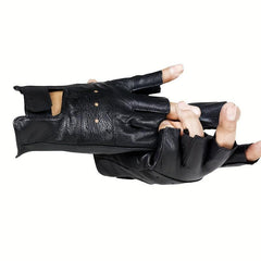 Men's Leather Fingerless Gloves for Motorcycling