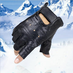Men's Leather Fingerless Gloves for Motorcycling