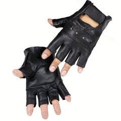 Men's Leather Fingerless Gloves for Motorcycling