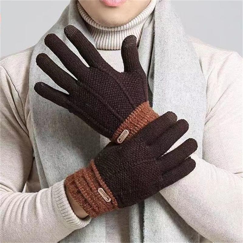 Men's Winter Warm Knitted Touch Screen Gloves Plus Velvet Thicken