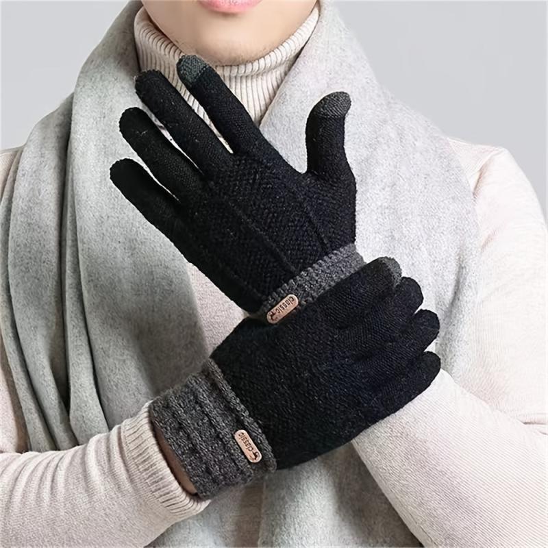 Men's Winter Warm Knitted Touch Screen Gloves Plus Velvet Thicken