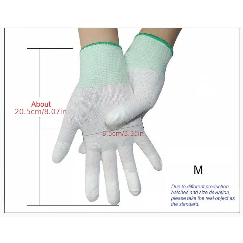 12Pairs Nylon PU Finger Coated Gloves Anti static Knitted Gloves