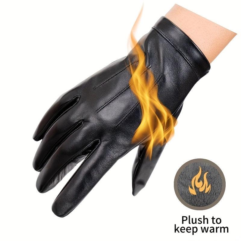 Winter Waterproof Leather Gloves For Men Plush Lined