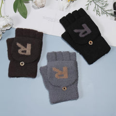Men's Winter R Letter Knitted Fleece Gloves
