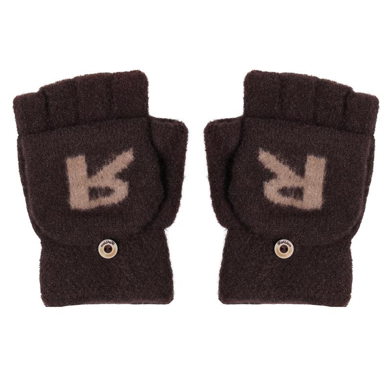Men's Winter R Letter Knitted Fleece Gloves