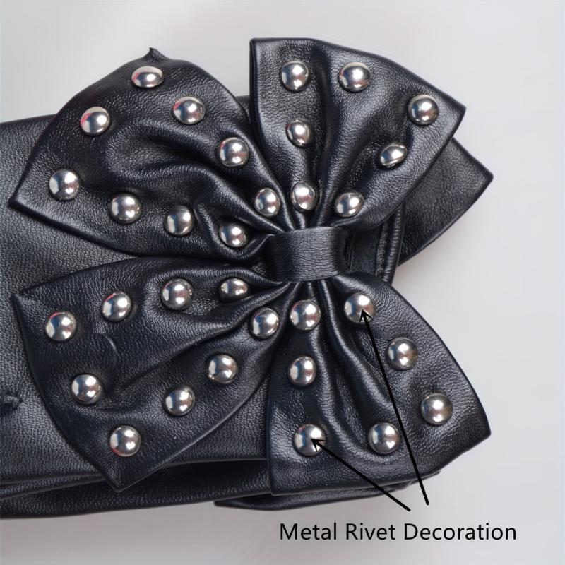 Rivet Bow PU Leather Gloves Punk Dance Performance Half Finger Gloves