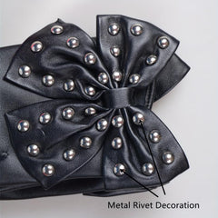 Rivet Bow PU Leather Gloves Punk Dance Performance Half Finger Gloves