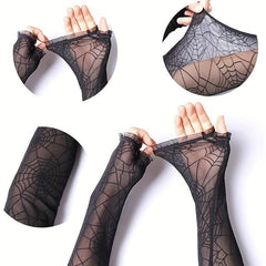 Spider Pattern Lace Gloves Y2K Translucent Fingerless Gloves