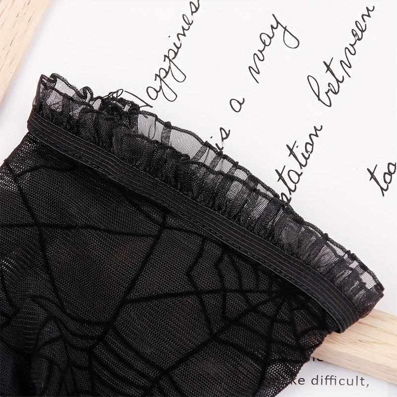 Spider Pattern Lace Gloves Y2K Translucent Fingerless Gloves