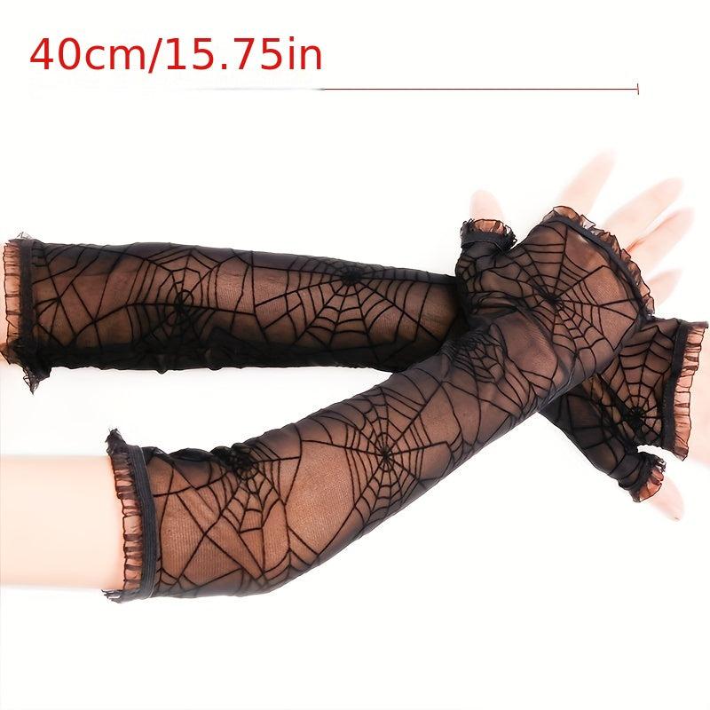 Spider Pattern Lace Gloves Y2K Translucent Fingerless Gloves
