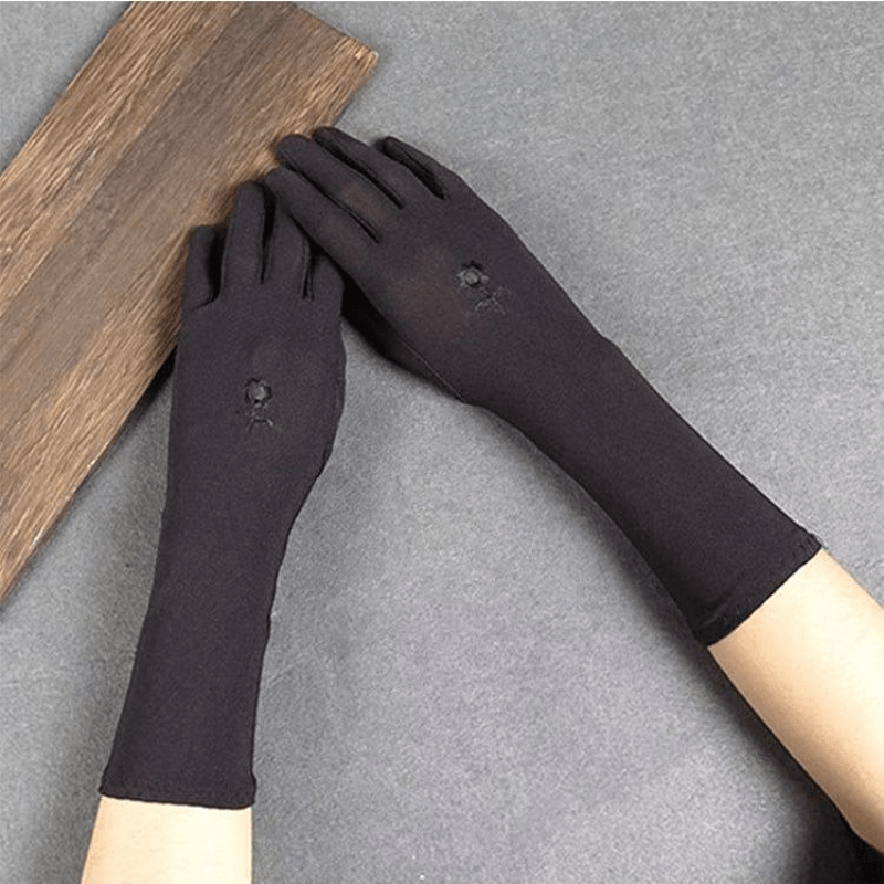 Flower Embroidery Mid Length Gloves Solid Elastic Gloves for Women