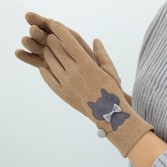 Women's Winter Velvet Gloves Cat Embroidery
