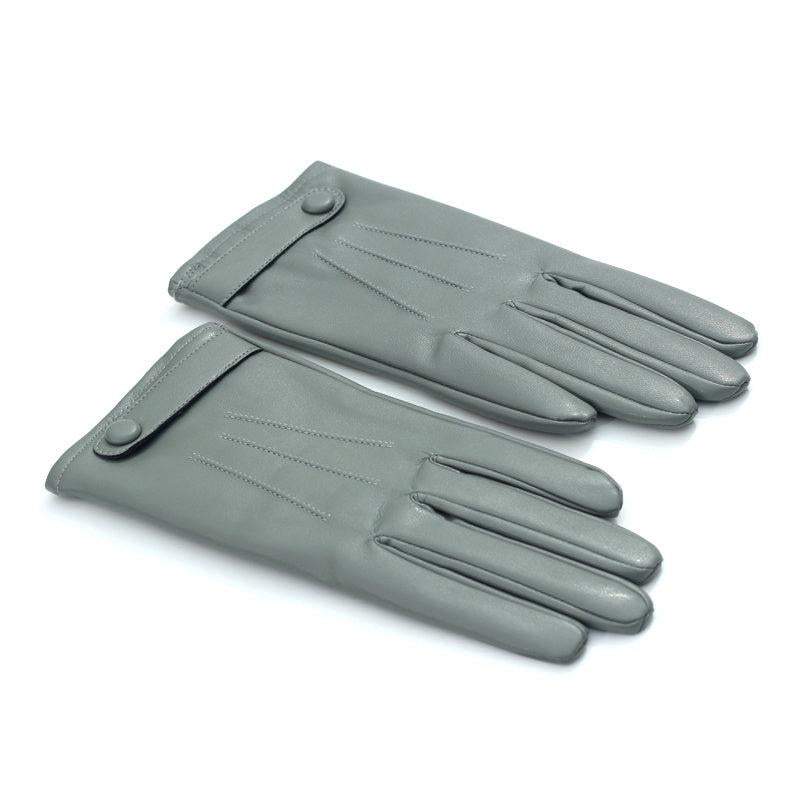 Women's Winter PU Leather Gloves with Buttons - Warm Mittens