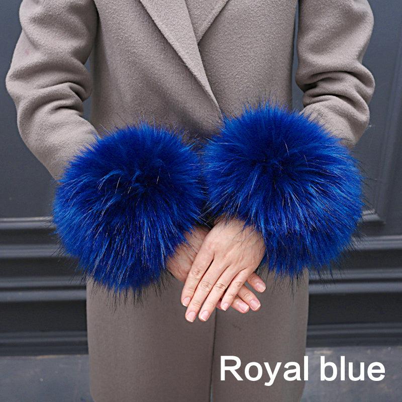 2pcs Winter Faux Fur Arm Warmers Short Wrist Band Cuffs for Women
