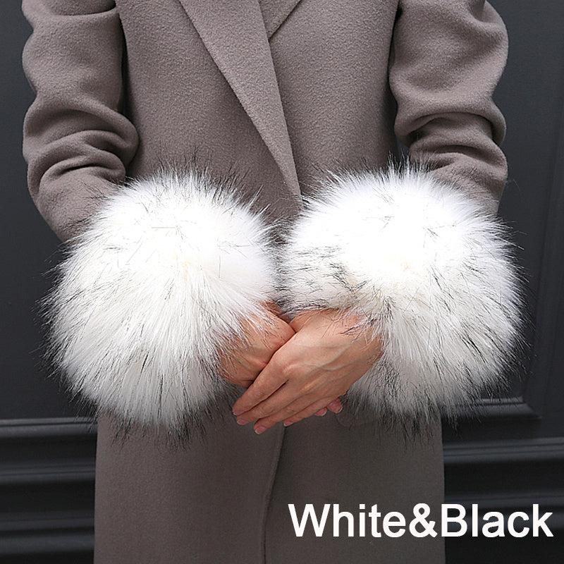 2pcs Winter Faux Fur Arm Warmers Short Wrist Band Cuffs for Women