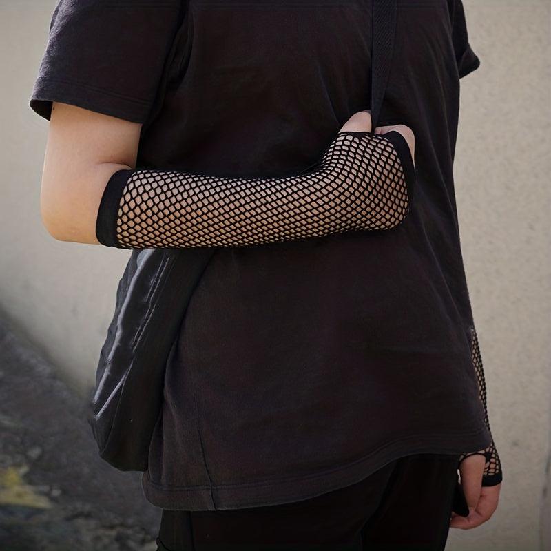 Y2K Candy Fishnet Gloves Sleeves Fingerless Hip Hop Elastic Dress Glo