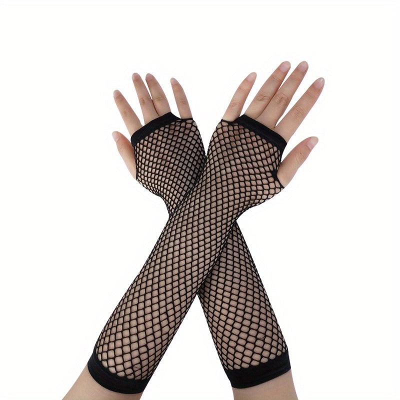 Y2K Candy Fishnet Gloves Sleeves Fingerless Hip Hop Elastic Dress Glo