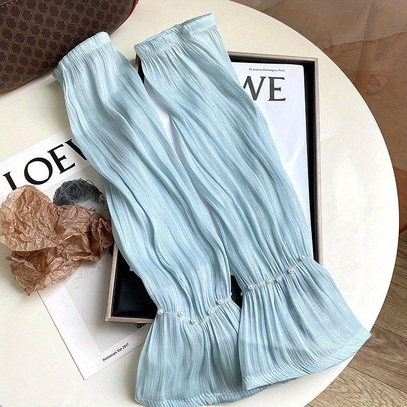 Faux Pearl Decor Gloves Ruffles Elastic Fingerless Sunscreen Long Gloves