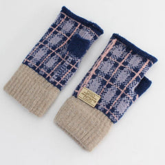 Women's Plaid Striped Woolen Half Finger Gloves