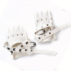 Punk PU Leather Half Finger Gloves Rivet Gothic Hollow Out Gloves Women