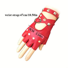 Punk PU Leather Half Finger Gloves Rivet Gothic Hollow Out Gloves Women