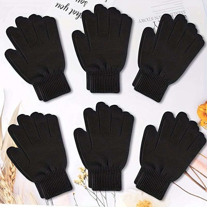 6 Pairs Warm Fleece Lined Knit Winter Gloves Full Fingers Stretch Gloves