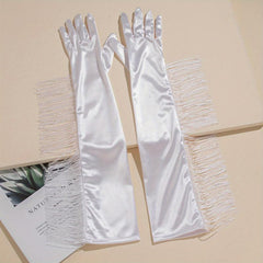 Stylish Tassel Long Gloves for Women Dress Party Prom