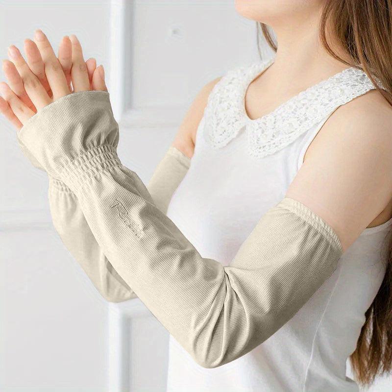 Striped Sunscreen Sleeves Women Thin Loose Arm Sleeves UV Protection Gloves