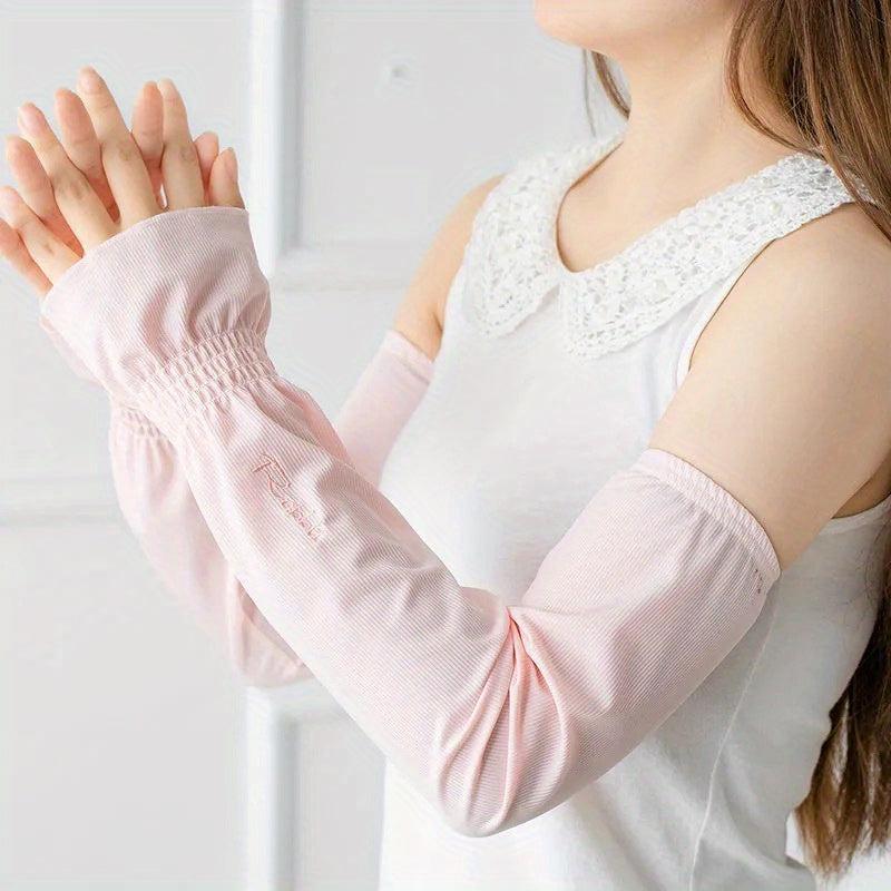 Striped Sunscreen Sleeves Women Thin Loose Arm Sleeves UV Protection Gloves