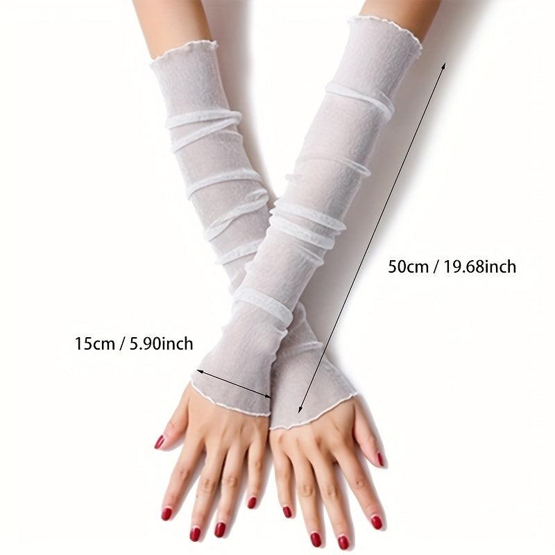 Mesh Sunscreen Sleeve Ruffle Gloves UV Protection