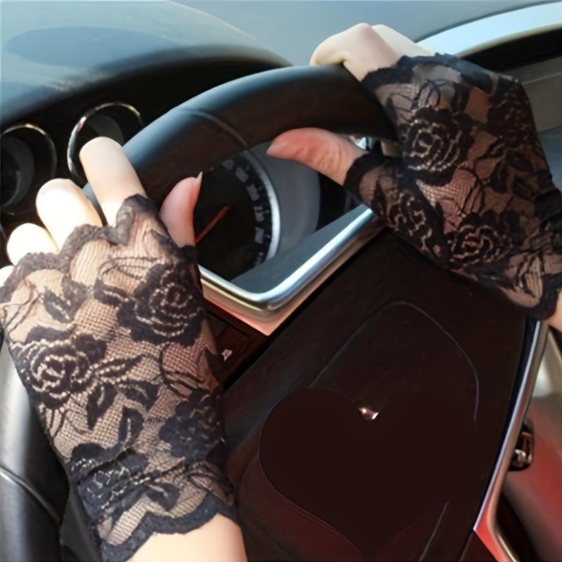 Lace Fingerless Gloves for Women - Breathable Mesh Decorative Gloves