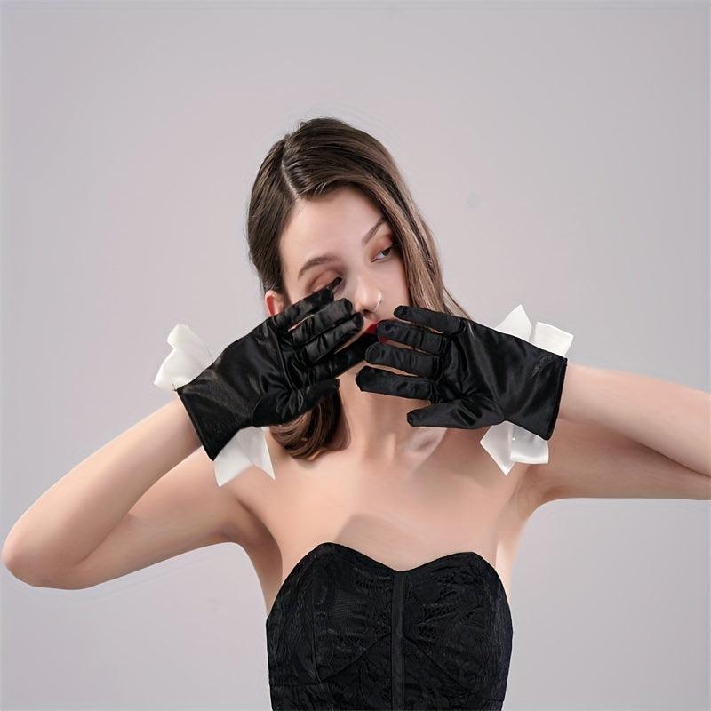 Wedding Dress Satin Gloves with Bow - Women's Fit Wedding Gloves