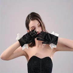 Wedding Dress Satin Gloves with Bow - Women's Fit Wedding Gloves