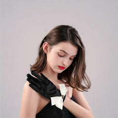 Wedding Dress Satin Gloves with Bow - Women's Fit Wedding Gloves