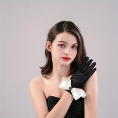 Wedding Dress Satin Gloves with Bow - Women's Fit Wedding Gloves