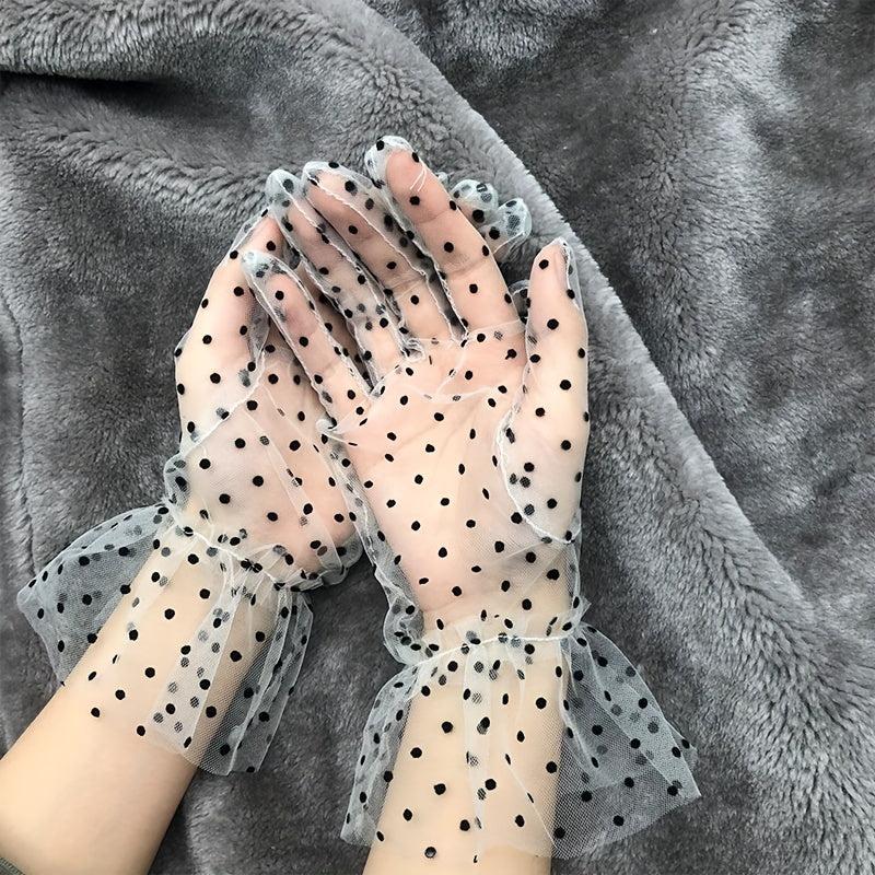 Polka Dot Transparent Lace Gloves for Women