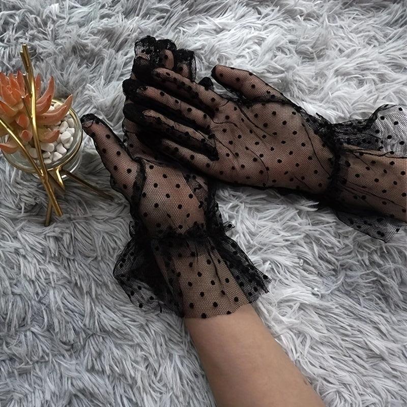 Polka Dot Transparent Lace Gloves for Women