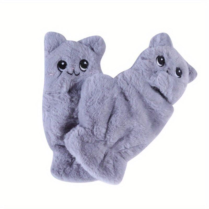 Plush Animal Gloves Flip Cover Cartoon Cat Gloves For Women