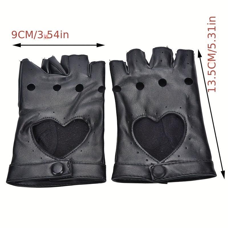 Punk Leather Gloves Hollow Out Driving Biking Fingerless Mittens