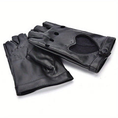Punk Leather Gloves Hollow Out Driving Biking Fingerless Mittens