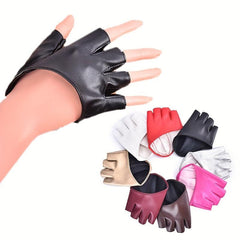 Vintage PU Leather Fingerless Gloves Solid Punk Rock Half Finger Gloves