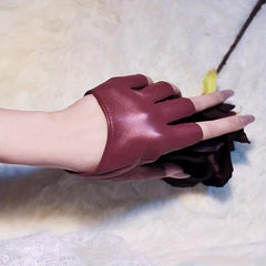 Vintage PU Leather Fingerless Gloves Solid Punk Rock Half Finger Gloves