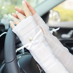 Lace Long Gloves Faux Pearl Decor Wedding Bridal Women Sunscreen Ice Sleeves