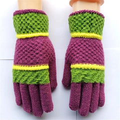 Vintage Warm Wool Gloves Winter Women Print Knitted 1pair