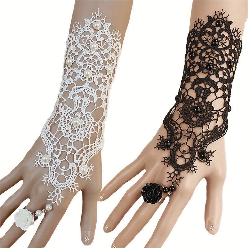 Women Goth Rose Beads Flower Bracelet