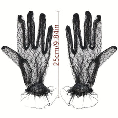 Bow Lace Gloves Translucent Decorative Dress Gloves For Women