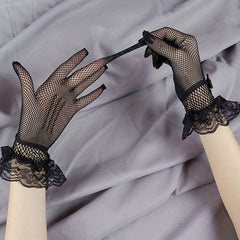 Bow Lace Gloves Translucent Decorative Dress Gloves For Women
