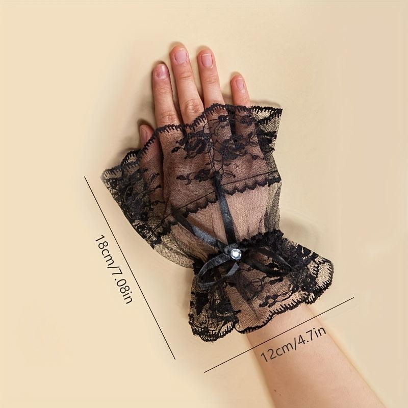 Bowknot Lace Gloves Solid Vintage Lolita Fingerless Gloves Thin Breathable Mesh