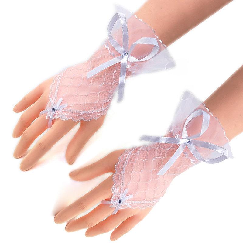 Bowknot Short Lace Fingerless Bridal Gloves Wedding Party Prom Dress Accessories